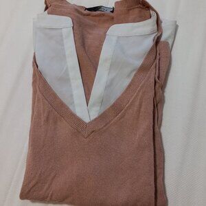 Twin-Set Simona Barbieri Deep V-Neck Knit Sweater Blush Pink | Gold Logo | M